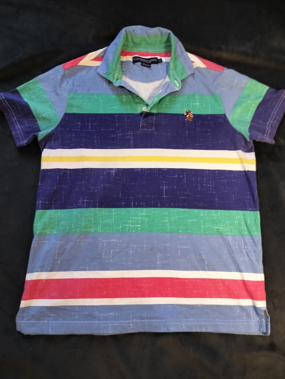U.S. Polo Assn. Striped Polo Big Logo Blue, Green, Navy, Red 100% Cotton  Small